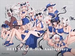 angel angel_girl azazel_(helltaker) bikini cerberus_(helltaker) demon demon_girl demon_horns demon_tail helltaker judgement_(helltaker) justice_(helltaker) lucifer_(helltaker) malina_(helltaker) modeus_(helltaker) multiple_girls noah_(tettsui-sole) noaharbre pandemonica_(helltaker) red_eyes tagme white_hair zdrada_(helltaker)