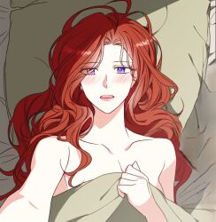 ai_generated areola areolae blush blushing_at_viewer boobs_out breasts cowgirl_position korean looking_at_viewer lysithea_hilenaire_del_arman manhwa nipples red_hair sex wholesome wholesome_sex winter_wolf winter_wolf_(manhwa)