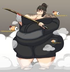 bbw kurokumo_clan library_of_ruina project_moon sayo_(library_of_ruina) smoke sword theshakc1 weight_gain