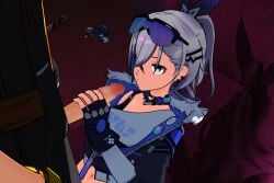 1girls drill_hair female grey_hair handjob honkai:_star_rail juankwa4 silver_wolf_(honkai:_star_rail)