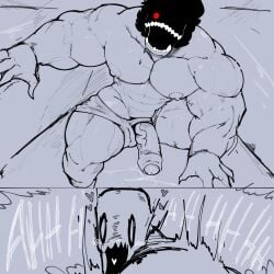abbamusa410791 balls bara big_balls big_muscles big_penis boner erection huge_cock male male_only monochrome muscles muscular penis scared
