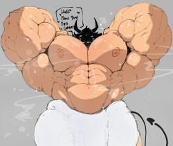 abbamusa410791 armpit armpits balls bara big_balls big_muscles big_penis hands_behind_head horns huge_cock male male_only muscles muscular musk penis solo solo_male sweat sweating towel towel_around_waist yaoi