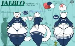 2025 anthro artist_name ass big_butt biped black_eyes clothed clothing digital_drawing_(artwork) digital_media_(artwork) domestic_cat english_text eyebrows felid feline felis femboy fur hair hi_res huge_butt hyper hyper_butt jaeblo_(jaeblorocks) jaeblorocks legwear long_tail looking_at_viewer male male_anthro mammal model_sheet overweight overweight_anthro pronouns reflective_body shaded simple_background sketch smile solo t-pose tail text thick_thighs thigh_highs white_body white_ears white_eyes white_fur white_hair white_skin wide_hips
