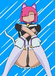 bell bells black_panties closed_eyes colette_(brawl_stars) collar ear maid_uniform panties paws pink_hair pinku_pawlette skirt stockings suit tail through_panties white_stockings