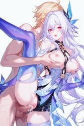 areolae breasts eyes female genshin_impact girl hair lips nipples nude skirk_(genshin_impact)