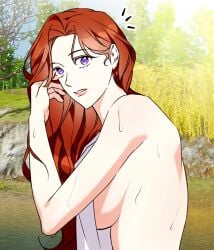 areola areolae blush blush boobs_out breasts breasts korean lysithea_hilenaire_del_arman manhwa nipples red_hair sex sideboob towel_over_breasts winter_wolf winter_wolf_(manhwa)
