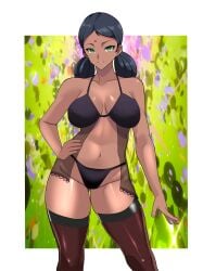 big_breasts bindi dark-skinned_female green_eyes gundam gundam_gquuuuuux indian indian_female lalah_sune lingerie stockings voluptuous
