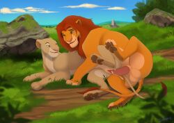 animal_genitalia balls bodily_fluids cum detailed_background digital_drawing_(artwork) digital_media_(artwork) disney duo erection feet felid feline female female_feral female_penetrated feral feral_on_feral feral_penetrated feral_penetrating feral_penetrating_feral fur genital_fluids genitals hair hi_res hindpaw lion looking_at_another male male/female male_feral male_penetrating male_penetrating_female mammal nala_(the_lion_king) outside pantherine pawpads paws penetration penile penile_penetration penis penis_in_vagina plant sex shembreopheline simba_(the_lion_king) sky smile tail tail_tuft the_lion_king toes tuft vaginal_penetration vaginal_penetration vulva