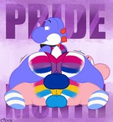 absurd_res ass balls big_butt bisexual blue_yoshi bow_tie clothed clothing digital_drawing_(artwork) digital_media_(artwork) female genitals henrique_rick hi_res lgbt_pride lgbt_pride_month lickid long_socks lying male mario_bros nintendo on_another on_front on_top pansexual partially_clothed pink_yoshi pride_color_clothing pride_colors rear_view summy yoshi