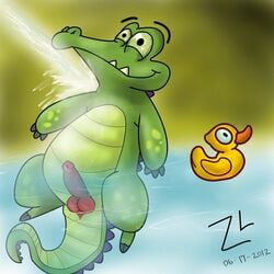 1boy 2012 alligator anthro erection furry green_scales green_sclera happy knot male male_only penis scalie shower showering simple_background solo swampy_(where's_my_water) swimming where's_my_water zekromlover