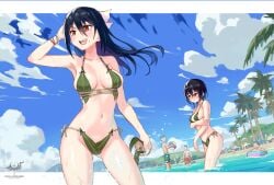 2girls almost_naked almost_nude armpit armpit_crease armpit_peek armpits bare_armpits bare_arms bare_ass bare_back bare_belly bare_butt bare_chest bare_hands bare_hips bare_legs bare_midriff bare_navel bare_shoulders bare_skin bare_thighs beach belly belly_button big_breasts bikini bikini_bottom bikini_only bikini_top black_hair black_hair_female blue_eyes blue_eyes_female blue_sky breasts breasts_apart busty busty_female busty_girl character_request cleavage clouds coast collarbone copyright_request curvaceous curvaceous_body curvaceous_female curvaceous_figure curvaceous_hips curvaceous_thighs curvy curvy_body curvy_female curvy_figure curvy_hips curvy_thighs day daylight daytime elbows exposed_armpits exposed_arms exposed_ass exposed_back exposed_belly exposed_butt exposed_chest exposed_hips exposed_legs exposed_midriff exposed_navel exposed_shoulders exposed_skin exposed_thighs female female_focus fingers green_bikini green_bikini_bottom green_bikini_top green_string_bikini green_swimsuit green_swimwear groin hair_between_eyes hair_ribbon hairless_armpits halterneck high_resolution highres horizon hourglass_figure large_breasts lean_figure long_hair medium_breasts midriff mostly_nude multiple_females multiple_girls naked naked_female naked_woman narrow_waist navel nearly_nude nude nude_female nudity ocean open_mouth open_mouth_smile orange_eyes orange_eyes_female outdoor outdoor_nudity outdoors outside palm_tree parted_lips plump_breasts practically_nude ribbon sea seaside shaved_armpits short_hair shoulders side-tie_bikini sky slender_body slender_waist slim_waist standing string_bikini swimsuit swimwear thick_thighs thighs tongue upper_body upper_teeth wide_hips wolksheep