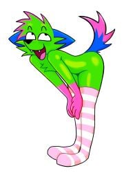 ass camberally dont_touch_my_pizza_guy femboy femboy_socks furry green_fur kevin_(nyanwolf) naked nude nyanwolf stripped_socks stripper tagme wolf