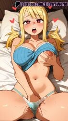 1girls 2025 ai_generated artist_name bed bed_sheet big_breasts big_chest blonde_hair blush breasts bust busty chest electroworld exposed_nipples fairy_tail female female_masturbation futon heart heart-shaped_pupils hi_res high_quality high_resolution highres large_breasts laying_down long_hair lucy_heartfilia lying lying_on_back masturbation navel nipples nipples_outside on_back on_bed open_mouth panties patreon patreon_username pillow scrunchie self_fondle stable_diffusion sweat symbol-shaped_pupils underwear watermark