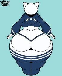 2025 anthro artist_name ass big_butt biped black_eyes blue_clothing clothed clothing crop_top digital_drawing_(artwork) digital_media_(artwork) domestic_cat english_text eyebrows felid feline felis femboy fur hair huge_butt hyper hyper_butt jaeblo_(jaeblorocks) jaeblorocks legwear long_tail looking_at_viewer male male_anthro mammal model_sheet overweight overweight_anthro reflective_body shaded shirt simple_background sketch smile solo t-pose tail text thick_thighs thigh_highs topwear white_body white_ears white_eyes white_fur white_hair white_skin wide_hips