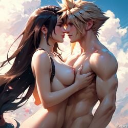 (titancore) adults ai_generated big_breasts black_hair blonde_hair boy breasts cloud_strife curvy_figure female final_fantasy_vii girl guy holding_each_other long_hair love male naked spiky_hair strong_male tifa_lockhart video_game_character