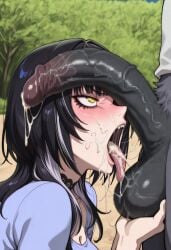 1boy 1girls 2025 ai_generated anthro ball_fondling balls big_balls big_penis bigtub7775 blush canid canine canis censored cum cum_in_mouth female furry grey_fur huge_cock interspecies long_penis male male/female oral penis shiori_novella straight tongue tongue_out veiny_penis werewolf wolf yellow_eyes