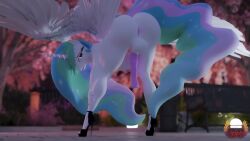 16:9 3d_(artwork) 4k absurd_res alicorn animal_genitalia animal_penis anthro ass balls bent_over big_butt biped blurred_background breasts clothing digital_media_(artwork) equid equine equine_genitalia equine_penis eyelashes feathered_wings feathers footwear footwear_only friendship_is_magic fth_crossgender fti_crossgender genitals hair hasbro herm hi_res high_heels horn intersex looking_at_viewer looking_back loveslove mammal mostly_nude multicolored_hair my_little_pony mythological_creature mythological_equine mythology nipples outside penis pink_eyes princess_celestia_(mlp) pupils rule_63 shoes shoes_only solo thick_thighs three-quarter_view vulva white_body widescreen wings