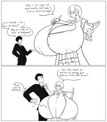 1boy 1girls angela_(lobotomy_corporation) female hyper_breasts library_of_ruina male project_moon roland_(library_of_ruina) verdazin