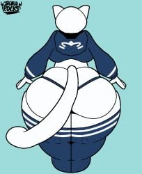 2025 anthro artist_name ass big_butt biped black_eyes blue_clothing clothed clothing crop_top digital_drawing_(artwork) digital_media_(artwork) domestic_cat english_text eyebrows felid feline felis femboy fur hair huge_butt hyper hyper_butt jaeblo_(jaeblorocks) jaeblorocks legwear long_tail looking_at_viewer male male_anthro mammal model_sheet overweight overweight_anthro reflective_body shaded shirt simple_background sketch smile solo t-pose tail text thick_thighs thigh_highs topwear white_body white_ears white_eyes white_fur white_hair white_skin wide_hips