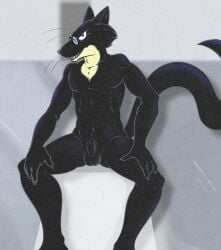 2025 animal_genitalia anthro balls black_balls black_body black_fur black_nose black_sheath black_tail blue_eyes cheek_tuft claws countershade_neck countershading eyewear eyewear_only facial_tuft flaccid fully_sheathed fur genitals glasses glasses_only gulonine hands_on_legs hi_res illegaleel inner_ear_fluff inside jack_salem long_tail looking_at_viewer male mammal marten multicolored_body multicolored_fur mustelid musteline nude penis pince-nez presenting presenting_balls presenting_penis presenting_sheath sable_(marten) sheath shower shower_room sitting smile solo spread_legs spreading tail teeth tuft two_tone_body two_tone_fur wearing_glasses whiskers