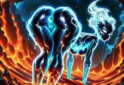 1girls ai_generated anus ass bent_over breasts darkeffect elemental_creature elemental_humanoid female female_focus female_only fire fire_creature fire_hair fire_humanoid flame flames glowing_body glowing_genitalia looking_at_viewer looking_back nude partially_clothed presenting presenting_hindquarters pussy rear_view solo solo_female solo_focus white_fire wide_hips