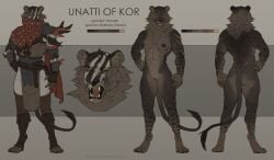 abs barbarian breasts chainmail character_sheet dark_fur feline feline_humanoid female_only fit fit_female honovy leather_clothing leather_gloves lion_girl lioness mane medium_breasts muscular_anthro muscular_female outfit pussy scar scarf scars_all_over snarling spotted_markings tail text toned_female warpaint warrior yellow_eyes