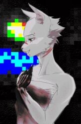 anthro camotinhio domestic_cat felid feline felis female fur gore hi_res mammal mastectomy misha_the_nurse missing_finger piercing scar side_profile solo white_body white_fur