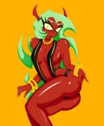 bracelet bracelets green_eyes green_hair horns inner_sideboob large_ass large_breasts necklace panty_&_stocking_with_garterbelt scanty_daemon sideboob sling_bikini