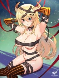1girls almost_naked almost_nude arm_gloves armpit armpit_crease armpit_peek armpits bare_armpits bare_arms bare_belly bare_chest bare_hands bare_hips bare_midriff bare_navel bare_pussy bare_shoulders bare_skin bare_thighs bare_tits bare_torso belly belly_button big_breasts blonde_eyebrows blonde_female blonde_hair blonde_hair blonde_hair_female blue_eyes blue_eyes_female breasts busty busty_female busty_girl cleavage collarbone curvaceous curvaceous_body curvaceous_female curvaceous_figure curvaceous_hips curvy curvy_body curvy_female curvy_figure curvy_hips elbow_gloves elbows exposed_armpits exposed_arms exposed_belly exposed_breasts exposed_chest exposed_hips exposed_midriff exposed_navel exposed_pussy exposed_shoulders exposed_skin exposed_thighs exposed_torso female female_focus female_only gloves gradient_background green_background groin hair_between_eyes hairless_armpits hand_behind_head hands_behind_head head_tilt high_resolution highres horn horns hourglass_figure large_breasts lean_figure leggings legwear long_hair looking_at_viewer midriff mostly_nude naked naked_female naked_woman narrow_waist navel nearly_nude nude nude_female nudity original original_art original_artwork original_character over-kneehighs practically_nude shaved_armpits shoulders simple_background sitting slender_body slender_waist slim_waist solo stockings thick_thighs thigh_highs thighhighs thighs tied tied_hands tied_legs tied_up tilted_head upper_body wide_hips wolksheep