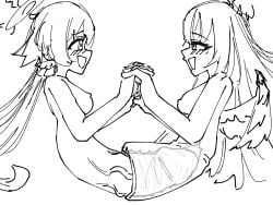 2girls artist_request bar_censor blue_archive breasts censored character_request female futanari halo holding_hands huge_cock hyper_penis intersex line_art monochrome monophallia more_at_source onahole onahole_transformation penis penis_body penis_lower_body penis_transformation pussy simple_background transformation unusual_anatomy unusual_genitalia_placement unusual_penis_placement unusual_pussy_placement what x-ray