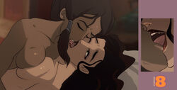 2girls accurate_art_style asami_sato avatar_legends canon_couple dark-skinned_female dark_skin female female_only human interracial kissing korra medium_breasts multiple_females multiple_girls smooth_skin storefront8 the_avatar the_legend_of_korra water_tribe yuri