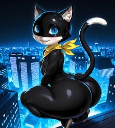 ai_generated anthro big_balls crouching curvy femboy furry girly goldybo huge_ass morgana_(persona) persona_5 tagme thick_thighs wide_hips