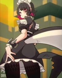 1girls 2025 alternate_version_available ass blush diives ellen_joe female female_focus female_only looking_at_viewer maid maid_outfit panties pantyhose shark shark_tail zenless_zone_zero