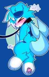 blue_fur blue_markings blush canine canine_penis closed_eyes dog_ears fluffy fnaf_oc harp_seal kittyzone knot knotted_penis leash masturbation onomatopoeia pawpads paws penis seal shark_tail simple_background socks_(kittyzone)