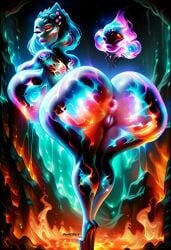 1girls ai_generated anus ass bent_over breasts bubble_butt darkeffect elemental_creature elemental_humanoid female female_focus female_only fire fire_creature fire_hair fire_humanoid flame flames glowing_body glowing_genitalia large_breasts lips nude plump_lips presenting presenting_hindquarters pussy solo solo_female solo_focus wide_hips