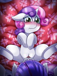 blush cunnilingus equine female friendship_is_magic fur hair horn mammal my_little_pony oral purple_hair pussy rarity_(mlp) sex straight_hair sweetie_belle_(mlp) tagme unicorn vaginal_penetration vavacung white_fur young yuri