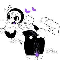 brawl_stars censored from_behind gay japanese_text line_art male meeple_(brawl_stars) robot wan_txt yaoi