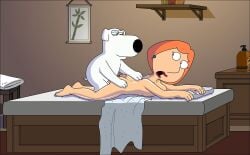 blackzacek brian_griffin family_guy lois_griffin massage_table