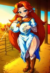 1girls ai_generated big_ass big_breasts big_thighs blue_eyes boots breasts cameltoe civitai clothed clothed_female clothing cremia dress elf_ears farm female female_focus female_only lactating lactation lactation large_breasts long_hair majora's_mask malon nintendo nipple_bulge ocarina_of_time pointy_ears puckout red_hair smile smile_at_viewer smiling smiling_at_viewer solo solo_female solo_focus sweat sweat_fetish sweatdrop sweating sweaty sweaty_body the_legend_of_zelda the_legend_of_zelda:_majora's_mask the_legend_of_zelda:_ocarina_of_time thick thick_thighs thighs white_dress wide_hips