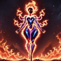 1girls ai_generated black_body black_skin breasts darkeffect elemental_creature elemental_humanoid female female_focus female_only fire fire_creature fire_hair fire_humanoid flame flames nude orange_flames solo solo_female solo_focus wide_hips