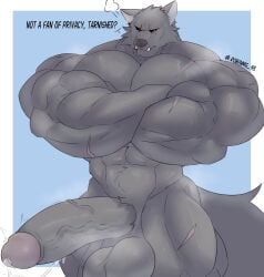 angry anthro arms_crossed balls big_penis blaidd_(elden_ring) elden_ring erection gay huge_cock muscles muscular muscular_anthro muscular_arms muscular_male penis robinmg_45 scar standing tagme tail teeth wolf