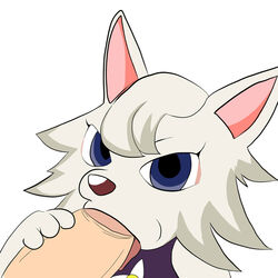 1boy animal_crossing anthro blue_eyes canine fellatio female handjob human_on_anthro ko macavity male male_human/female_anthro male_on_anthro nintendo oral penis sex simple_background straight uncensored unseen_male_face white_fur whitney_(animal_crossing) wolf