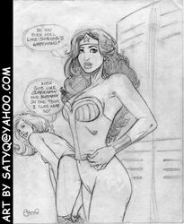 2girls black_canary dc_comics diana_prince dinah_lance green_arrow_(series) locker_room multiple_girls satyq wonder_woman wonder_woman_(series)