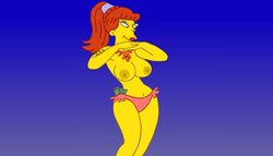 breasts color female female_only front_view human nipples princess_kashmir solo standing tagme the_simpsons topless yellow_skin