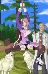 2boys alisa_bosconovitch android areolae balding belt big_penis boot bored breasts breasts_out clothed cum cumshot detached_sleeve doctor_b. doctor_bosconovitch dr._bosconovitch ejaculation erect_nipples erect_penis exposed_breasts feet female flower footjob forest gamegirlsluv glasses gloves green_eyes grin hair_flower hair_ornament hands_above_head human kneepit_sex labcoat large_penis long_sleeves male multiple_penises namco nipple_tweak nipples old_man one_shoe outercourse pants partially_clothed penis pink_hair restrained robot rope scientist sheep smile spread_legs stockings straight tekken tekken_3 tekken_6 thighhighs thighs tie tied_up what