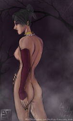 ass black_hair dragon_age dragon_age_origins everlong forest morrigan_(dragon_age) night pose solo standing