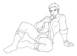 1boy abs balls dojima_ryotaro flaccid foreskin male male_only megami_tensei monochrome penis persona_4 schizoid solo toned toned_male uncircumcised yaoi