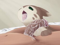 after_sex ambiguous_gender bed_sheet bedding cum cum_in_mouth cum_inside drooling furret human interspecies male mammal messy nintendo open_mouth penis pokemon pokephilia saliva solo_focus tongue tongue_out trapmagius video_games