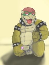 1boy balls bowser cock_ring erection foreskin kneeling male_only mario_(series) nintendo open_mouth penis precum spectral-bat tagme tongue