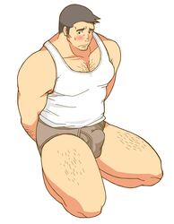 black_briefs black_hair black_underwear blushing blushing_at_viewer bulge bulge_through_clothing bulge_under_clothes dick_gumshoe gyakuten_saiban looking_at_viewer male_focus male_only tagme tank_top underwear underwear_bulge white_tank_top